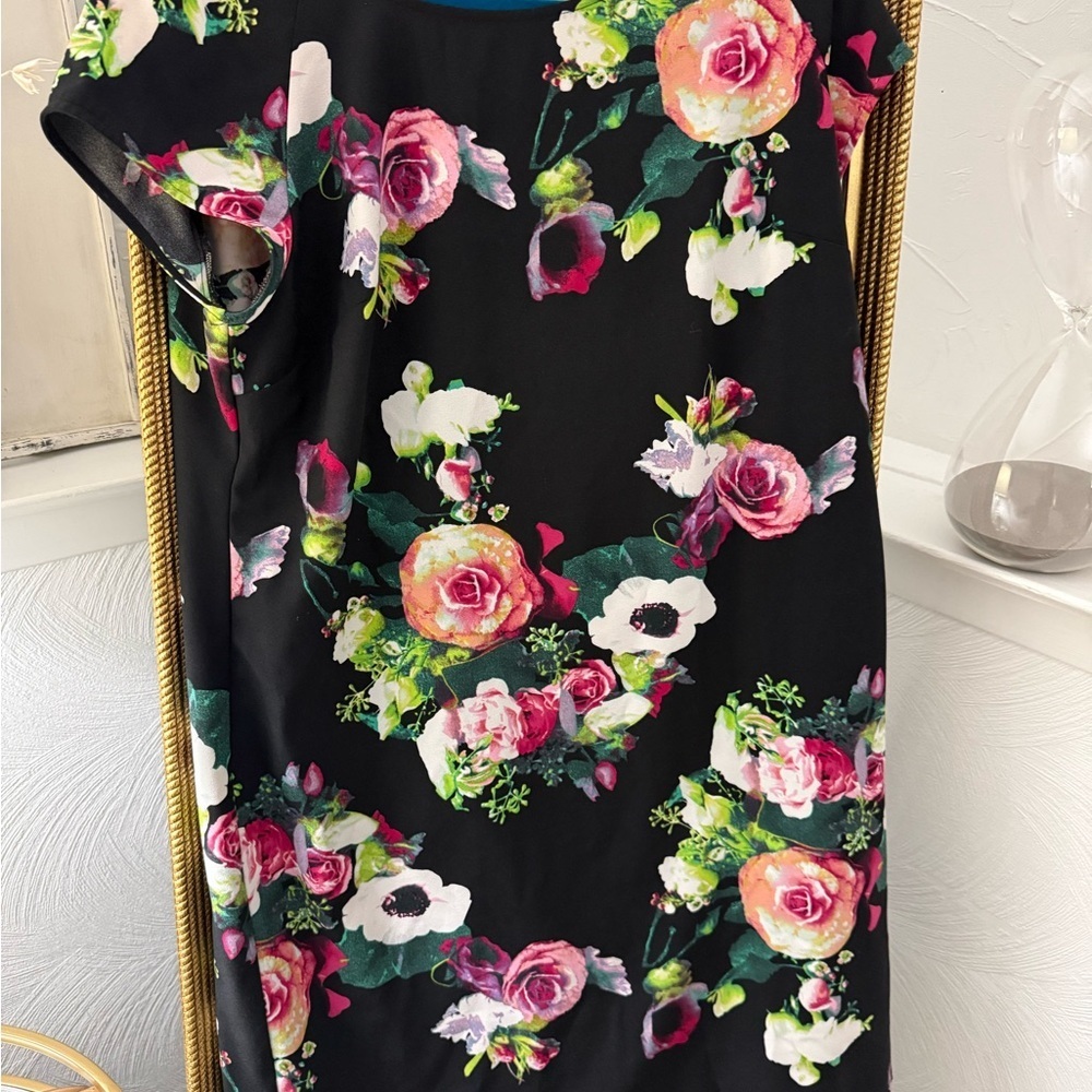 Merona Black Dress with Vibrant Floral Design